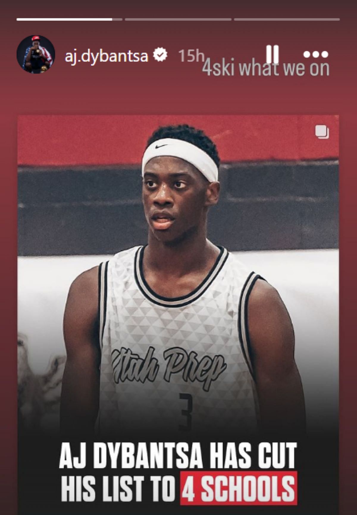 AJ Dybantsa's final four list of colleges. (Instagram/@aj.dybantsa)
